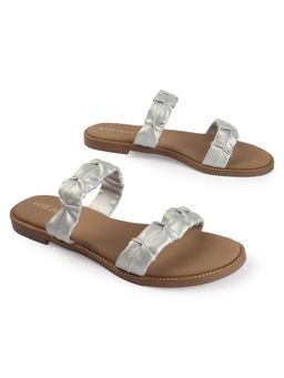 D'Shoe Lounge - Elegant Silver Double-Strap Flats