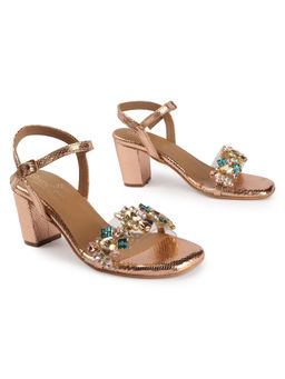 D'Shoe Lounge - Copper Crystal Detail Block Heels