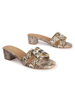 D'Shoe Lounge - Gold Snake Texture Block Heels