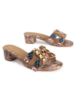 D'Shoe Lounge - Multi Coloured Snake Texture Block Heels