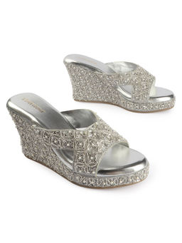 D'Shoe Lounge - Silver Embellished Wedge Heels