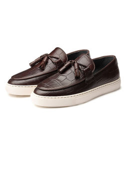 SHUTIQ - Kiltie Croco Cocoa Brown Sneakers