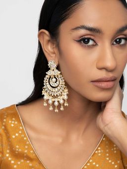 Indya - Gold White Pearl Drop Chandbali Earrings