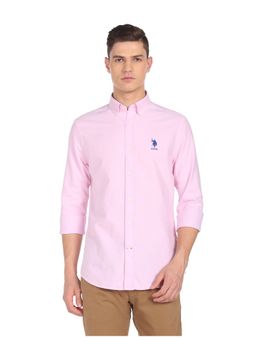 U.S. POLO ASSN. - Men Pink Button Down Collar Solid Casual Shirt