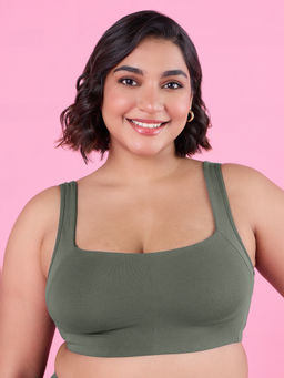 Nykd by Nykaa - Trendy Square Neckline Slip on Bra with full coverage-NYB158-Olive