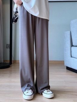 Outzidr - Grey Solid Basic Straight Leg Pant