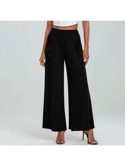 Outzidr - Black Elasticated Waist Band Wide Leg Pant