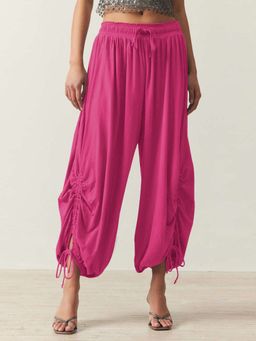 Outzidr - Pink Ruching At Bottom Hem with Elasticated Leg