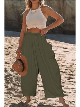 Outzidr - Olive Wide Leg Casual Cargo Pant