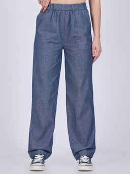 Outzidr - Blue Pleated High Waisted Trouser