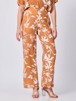 Outzidr - Rust Printed Straight Fit Trouser