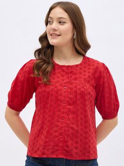 Gahan - Womens Puff Sleeve Schiffli Empire Cotton Top