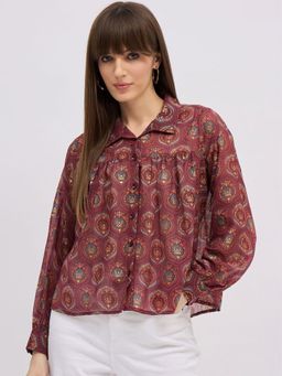 Gahan - Maroon Print Bohemian Chiffon Top