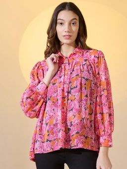Gahan - Womens Floral Printed Shirt Collar Top