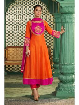 Gahan - Chanderi Cotton Flared Embroidered Anarkali Kurta with Pant & Dupatta