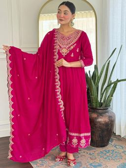 Gahan - Silk Embroidered Flared Anarkali Kurta with Pant & Dupatta