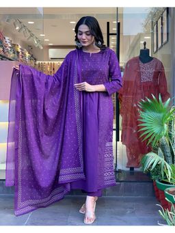 Gahan - Purple Embroidered Chanderi Printed Kurta with Pant & Dupatta