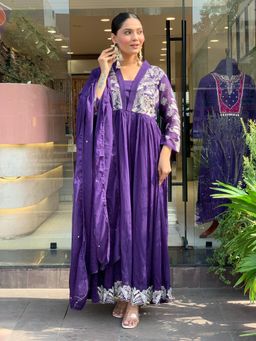 Gahan - Purple Embroidered Anarkali Kurta with Pant & Dupatta