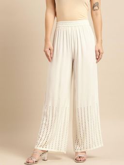 Gahan - Womens Off White Schiffli Detail Ethnic Palazzo
