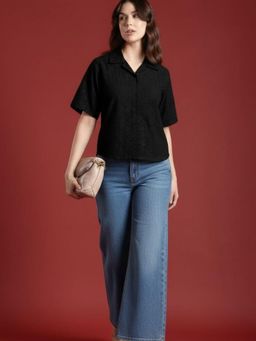 Gahan - Womens Black Embroidered Black Cotton Shirt