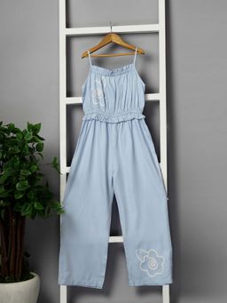 Budding Bees - Blue Solid Comfortable Fit Jumpsuit (Set of 2)