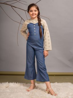 Budding Bees - Blue Self Design Comfortable Fit Jumpsuit (Set of 2)