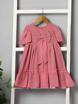 Budding Bees - Peach Self Design A-Line Fit Dress (Set of 2)