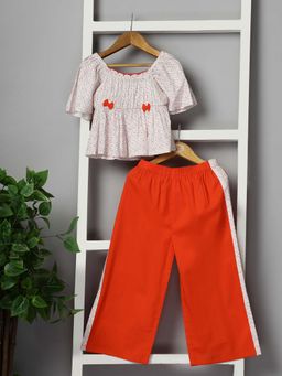 Budding Bees - White Printed Comfortable Fit Top and Pant (Set of 2)