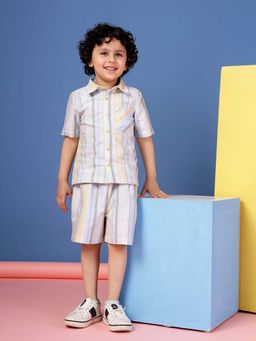 Budding Bees - Blue Stripes Comfortable Fit Shirt and Shorts (Set of 2)