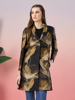 Latin Quarters - Women'S Black Floral Printed Full Sleeve Coat
