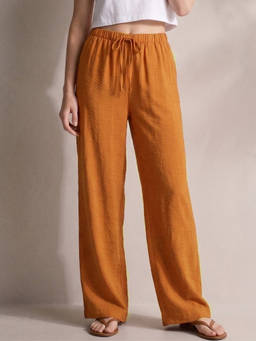Outzidr - Mustard Low Waist Wide Leg Trousers