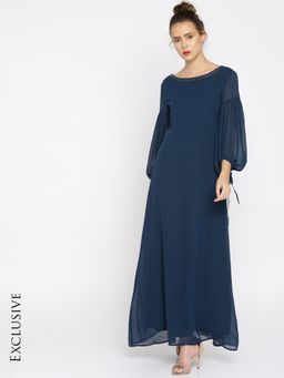 RARE - Women Navy Solid Maxi Dress
