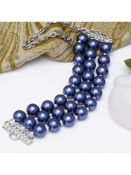 Karatcart - Blue Beaded Kundan Adjustable Bracelet