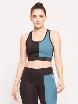 Clovia - Medium Impact Padded Non-Wired Colourblock Sports Bra in Black with Removable cups (Pack of 2)