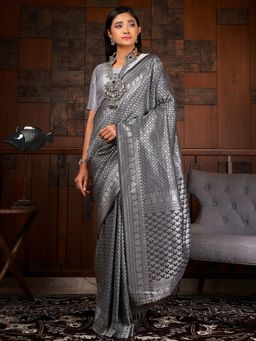 Odette - Grey Colour Traditional Wear Raw Silk Saree with Unstitched Blouse