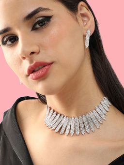 Sohi - Gold Plated White Party Designer Stone Necklace and Earrings Set for Women