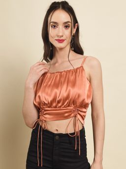 Trend Arrest - Peach Ruched Detail Crop Top