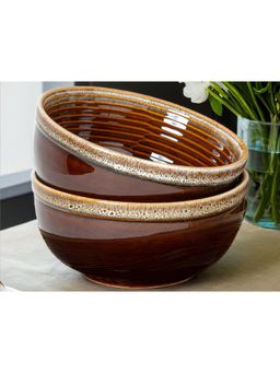 BODHI HOUSE - Peanut Brown Reactive Glaze Ceramic Serving Bowl - 1000 ml Each