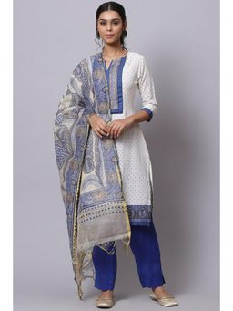 Biba - Blue Cotton Unstitched Dress Material Suit Set