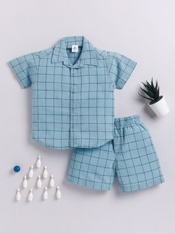 Clt.s - Blue Checked Half Sleeve Shirt with Shorts (Set of 2)