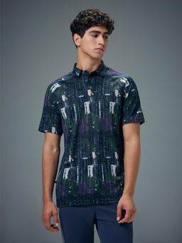 Technosport - Men Printed Slim Fit Polo Sports T-Shirt with Technocool+