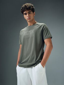 Technosport - Men Typography Printed Slim Fit Round Neck Sports T-Shirt with Cotflex