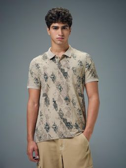 Technosport - Men Printed Slim Fit Polo Sports T-Shirt with Matpiq