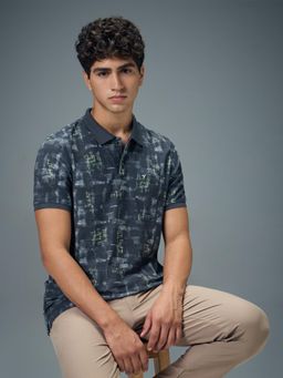 Technosport - Men Printed Slim Fit Polo Sports T-Shirt with Matpiq