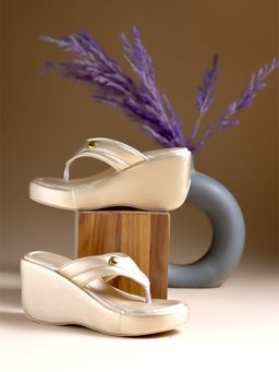 Shoetopia - Ethnic Golden Wedges Heels for Girls