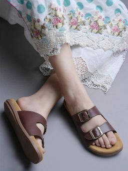 Shoetopia - Stylish Solid Brown Sandals for Girls