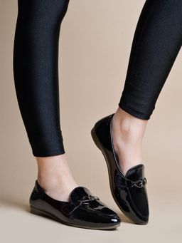 Shoetopia - Pointed Toe Flat Black Loafers for Girls