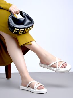 Shoetopia - Cross Strap White Flats For Girls