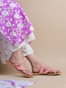 Shoetopia - Stylish Side Buckle Detailed Pink Flats For Girls