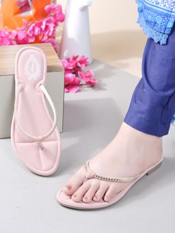Shoetopia - Stylish Embellished Pink Flats For Girls